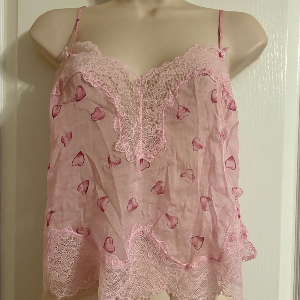 SKIMS‎ Romance Pink Heart Lace Chemise Top XS Feminine Romantic Soft Sexy